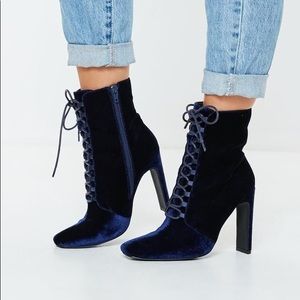 Missguided Velvet Navy Blue Lace Boots- sz 6